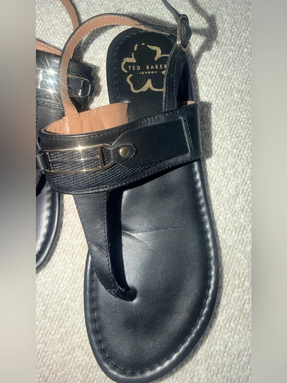 Ted Baker Black Leather Buckle Toe-Loop Sandals